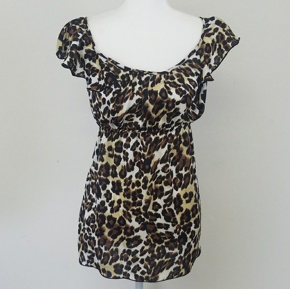 Derek Heart Tops - Cheetah Print Babydoll Tank with Flutter Sleeve